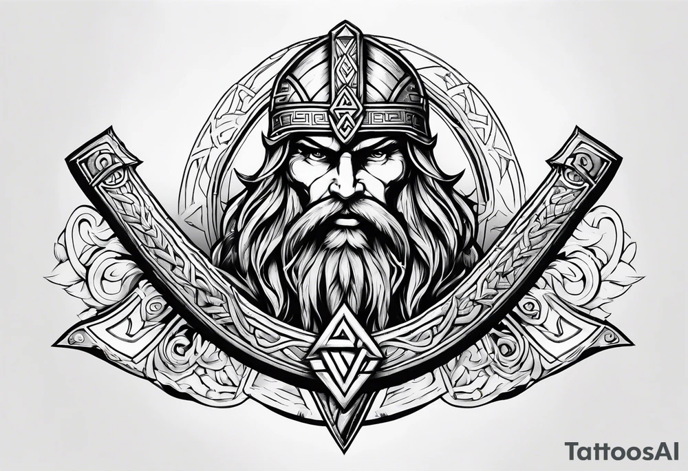 Valhalla sword shield axe Valknut fire tattoo idea