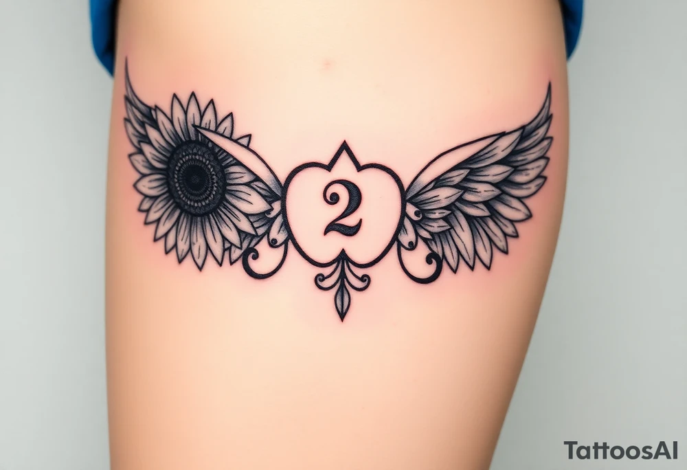 sunflower, wings, or halo with a 2 of clubs tattoo idea