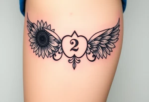 sunflower, wings, or halo with a 2 of clubs tattoo idea