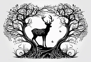 tree of life with root drawing a deer tattoo idea