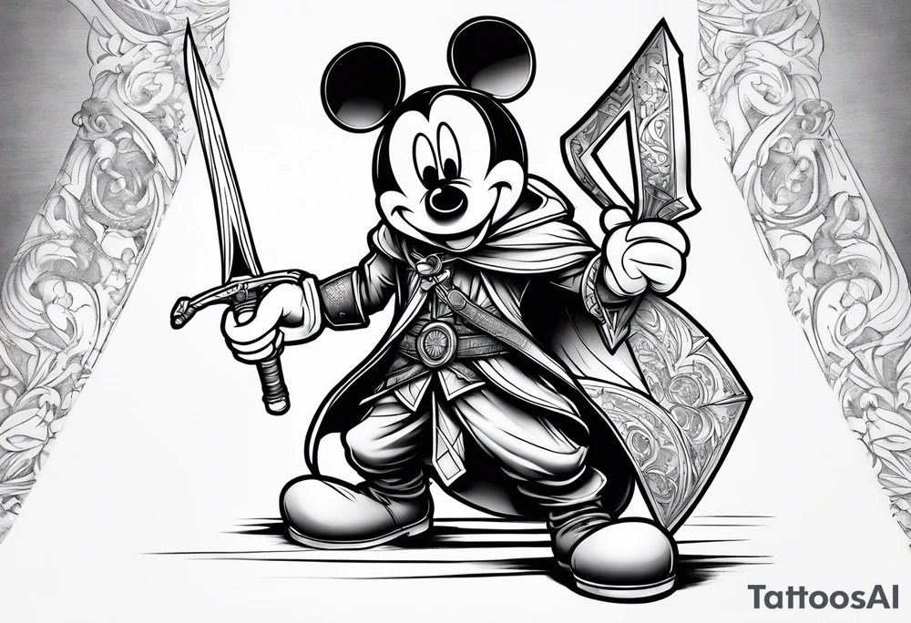 mickey mouse as assassins creed with blade tattoo idea