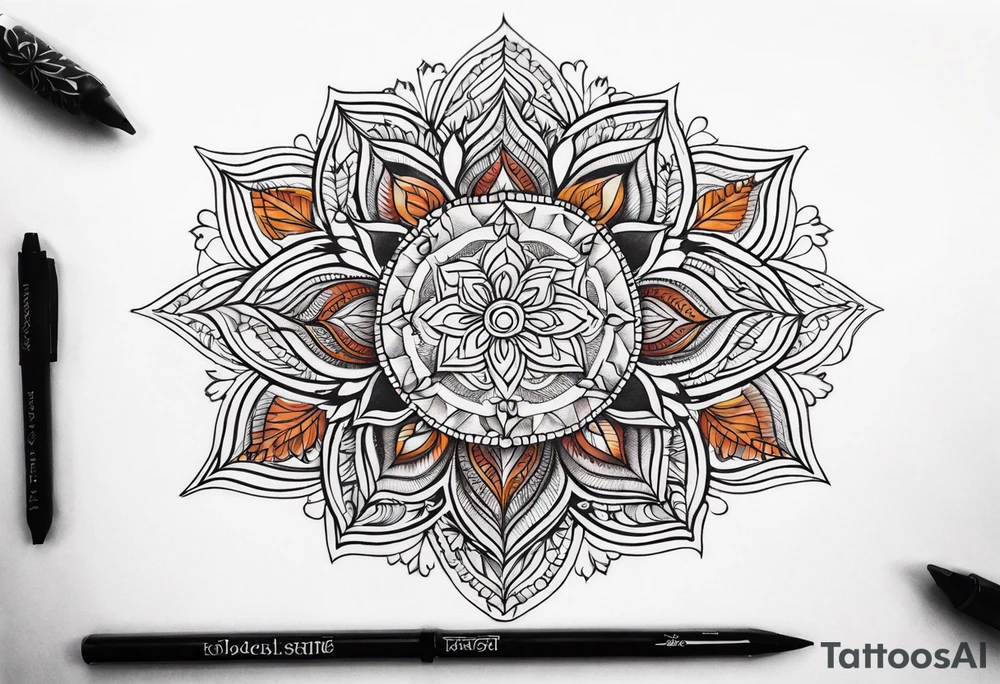male mandala Knee tattoo in fall colors tattoo idea