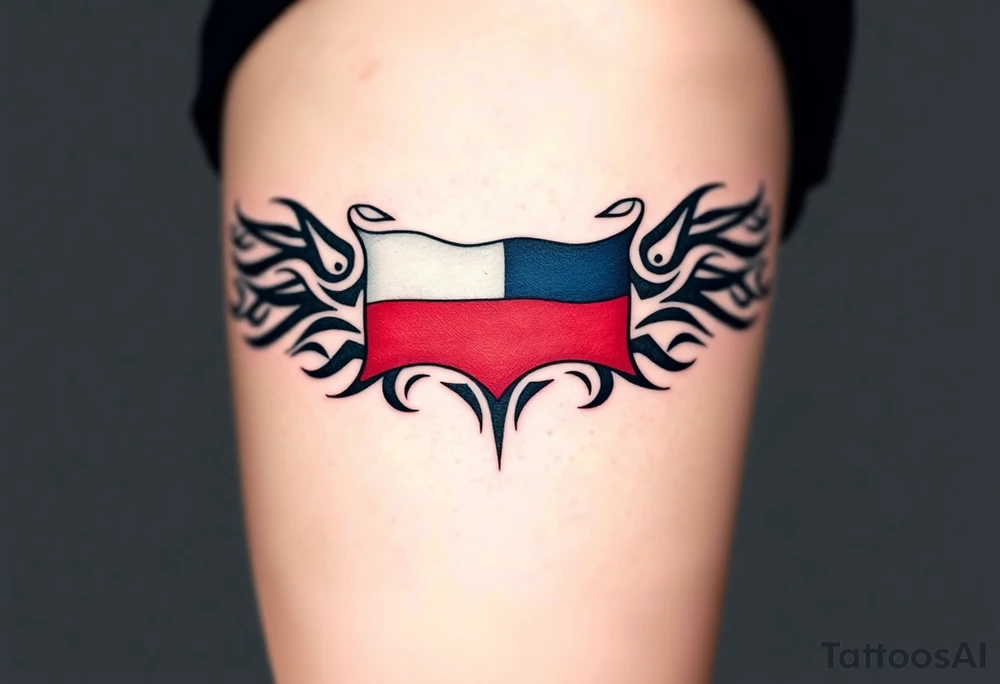 A Czech flag designed as a tribal tattoo, incorporating flowing lines and bold shading tattoo idea