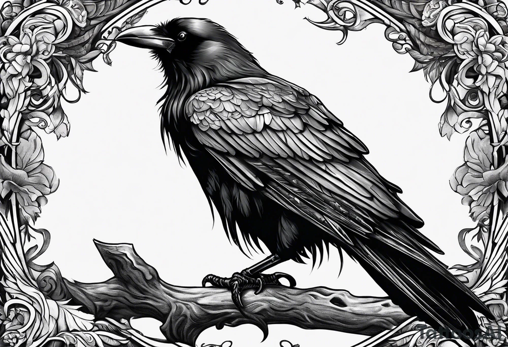black raven with sword in mouth tattoo idea