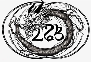 Chinese dragon in a circular shape with "02.03" written on it tattoo idea