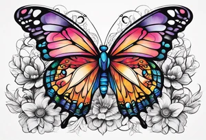 A vibrant butterfly with colorful wings, resting on a flower, showcasing transformation and beauty.” tattoo idea