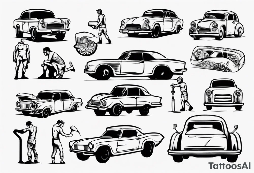 Man building a car tattoo idea