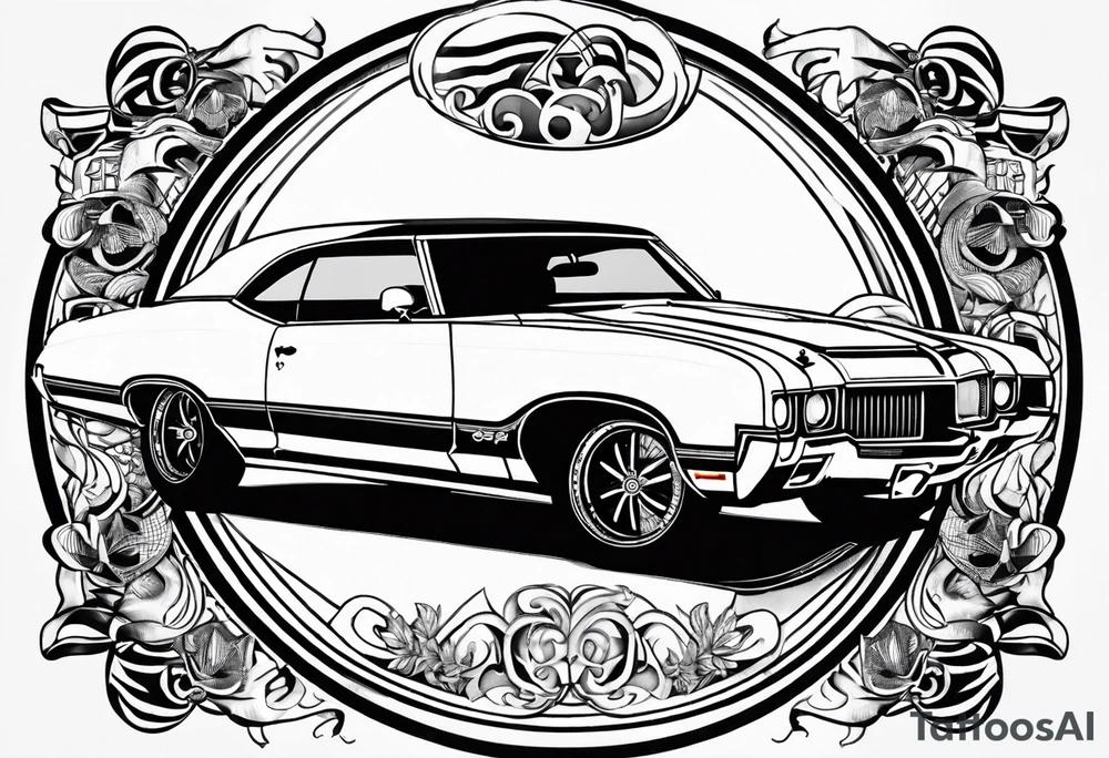 1970 442 Oldsmobile inside a circle tattoo idea