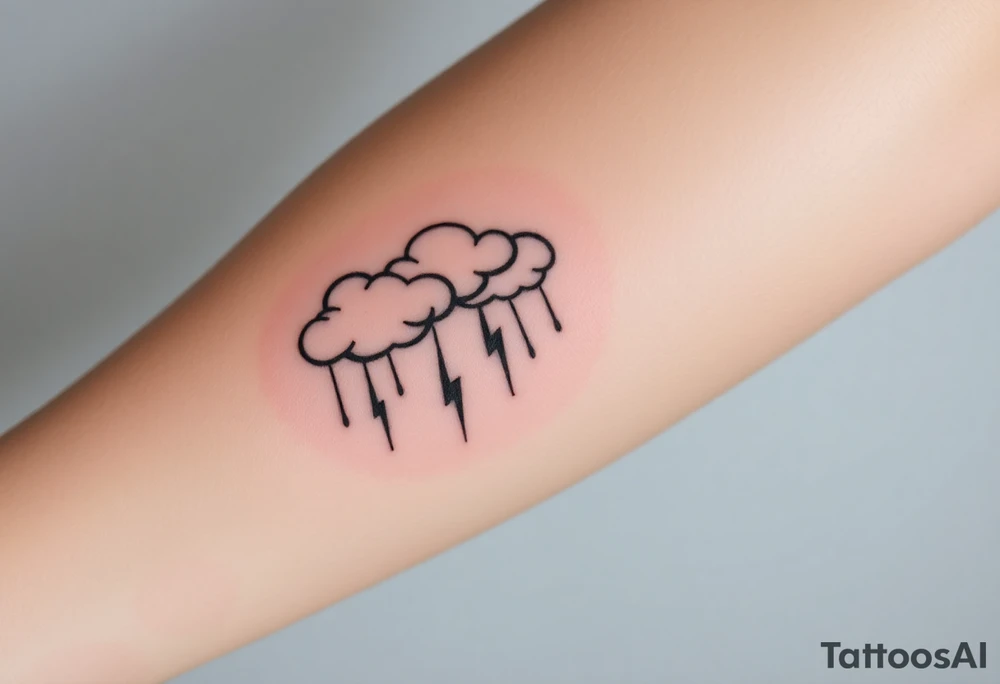 Black storm clouds with rain & lightning bolts tattoo idea