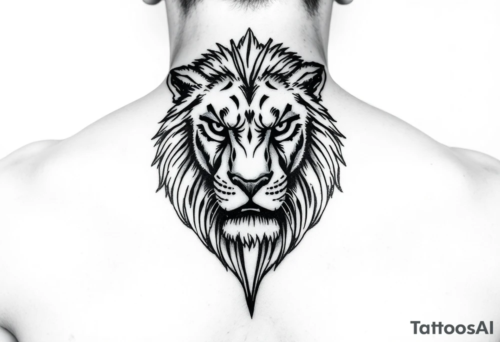 Bold. cover up .saying Evil Side from ear to ear on front of neck. black and white . Lion . tattoo idea
