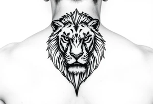 Bold. cover up .saying Evil Side from ear to ear on front of neck. black and white . Lion . tattoo idea