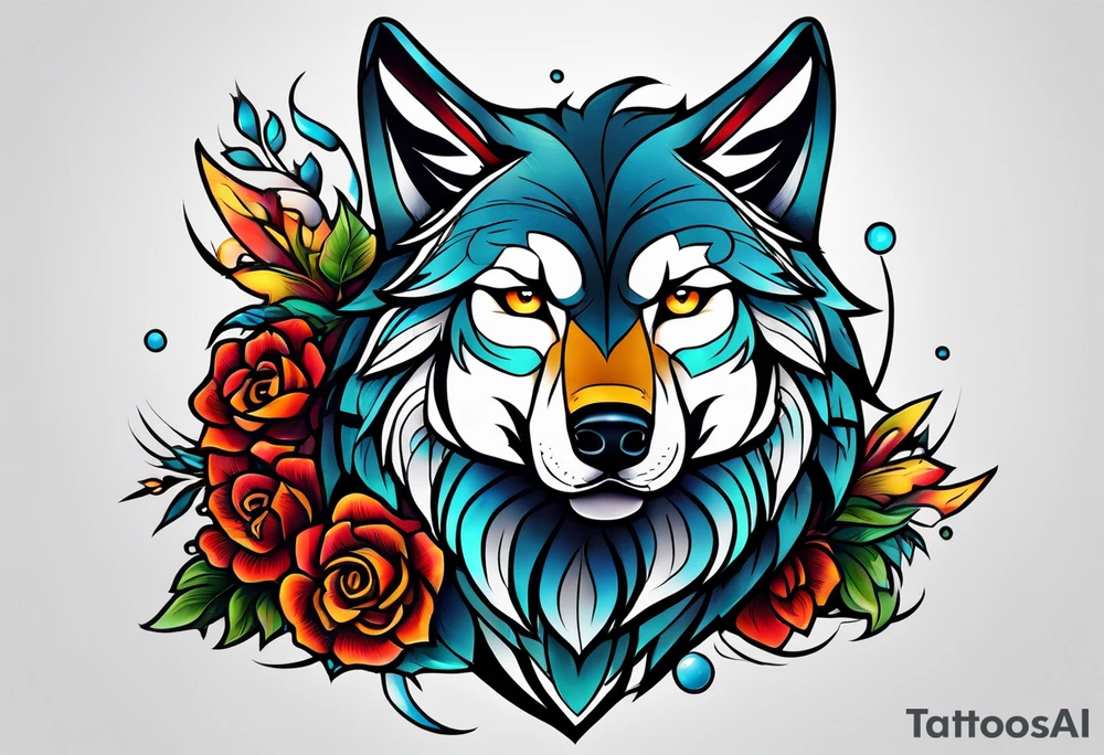 Neotraditional wolf tattoo idea