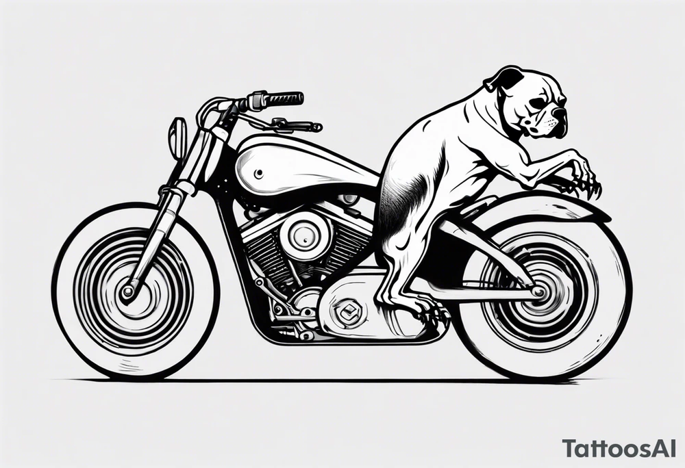 A skeleton and a Pitt bull on a motorcycle tattoo idea