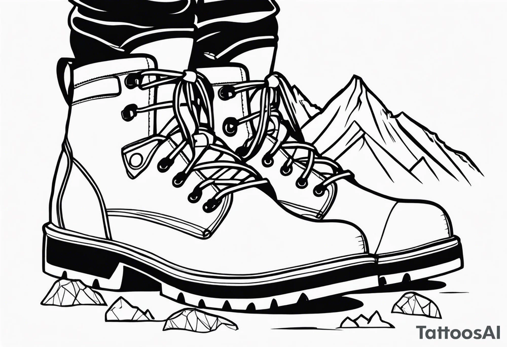Hiking boots with mountains tattoo idea