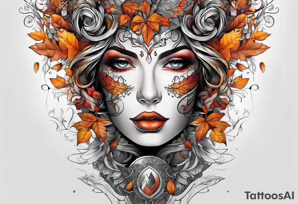Arm Sleeve Tattoo with fall colors flat tattoo idea