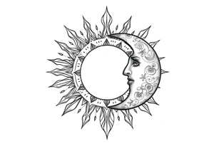celestial sun and moon with constellation patterns tattoo idea
