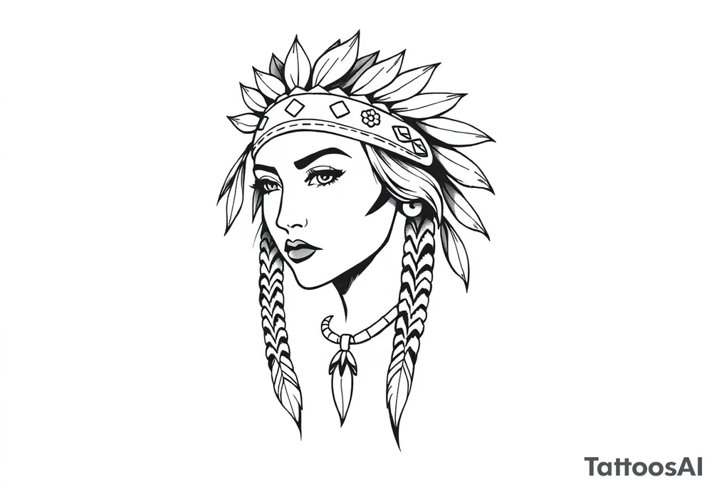 Female Native American wearing headband tattoo idea
