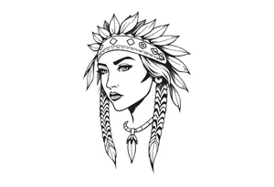 Female Native American wearing headband tattoo idea