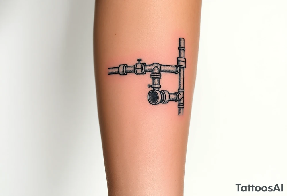 extremely detailed system of plumbing pipes with each pipe ending without a curved pipe tattoo idea