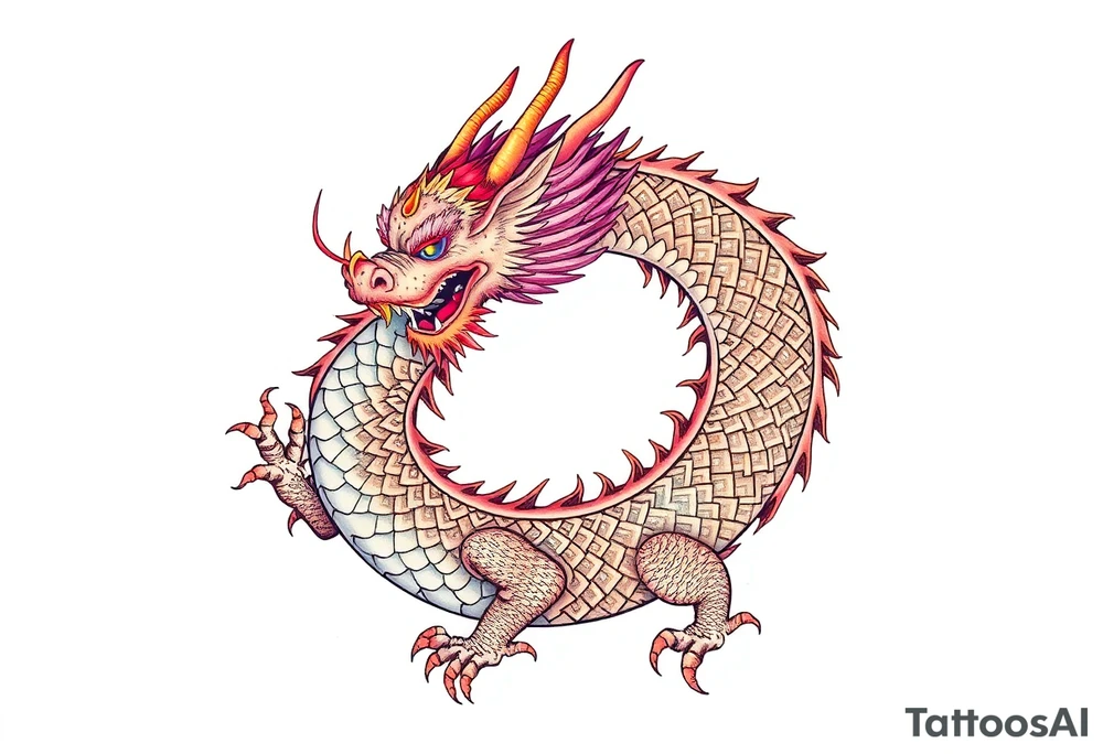 Graceful eastern dragon with a pattern like Chinese pottery tattoo idea