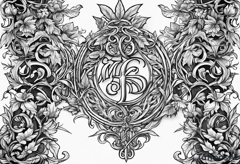 Leafy vines with sword tattoo idea