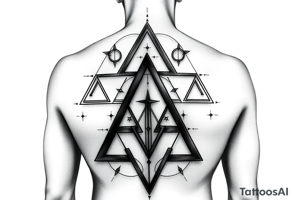 Geometric triangles and circles for symmetric upper back tattoo tattoo idea