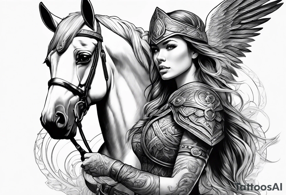 Valkyrie lady on hourse tattoo idea