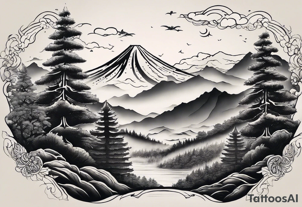 On my forearm going from the bend of my arm, I want tree line then I want a long low mountain and then from the end of the mountain to the wrist I want more tree line tattoo idea