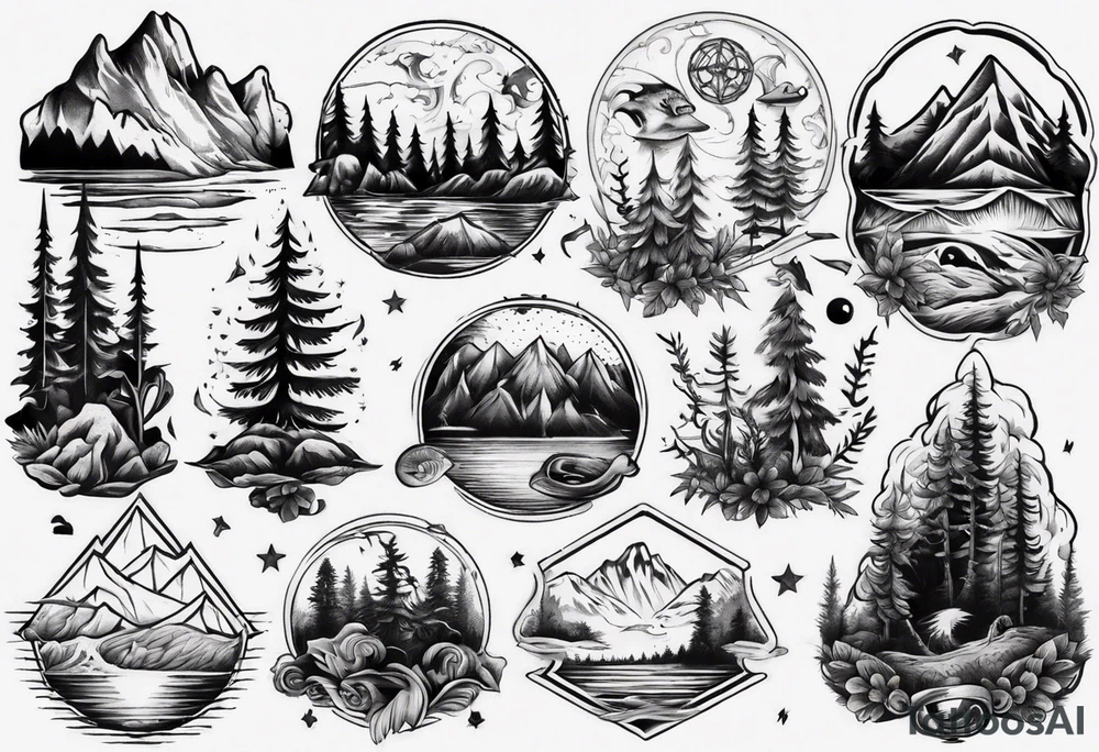 forest and sea mountains tattoo idea