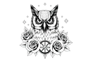 an owl,compass,roses,stars. tattoo idea