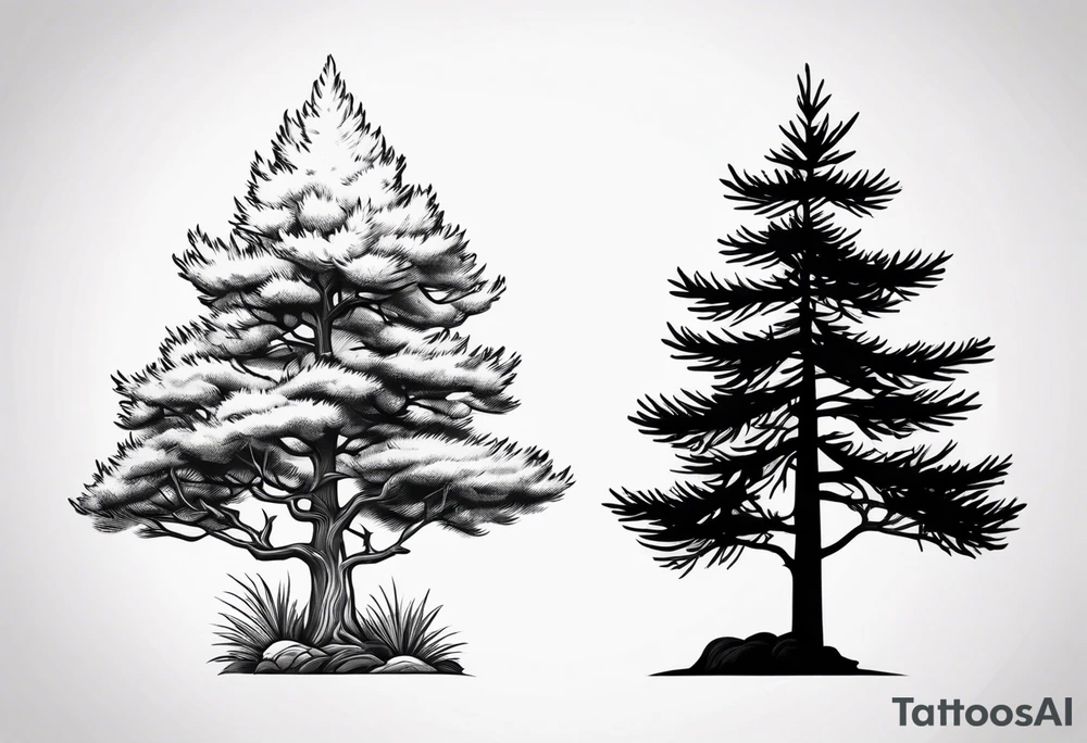 Pine tree and juniper tree side by side tattoo idea