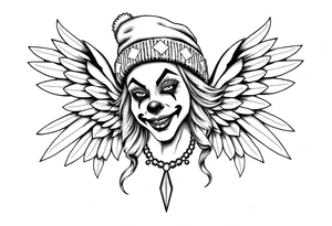 Clown Girl Thug Beanie Angelic Wings tattoo idea