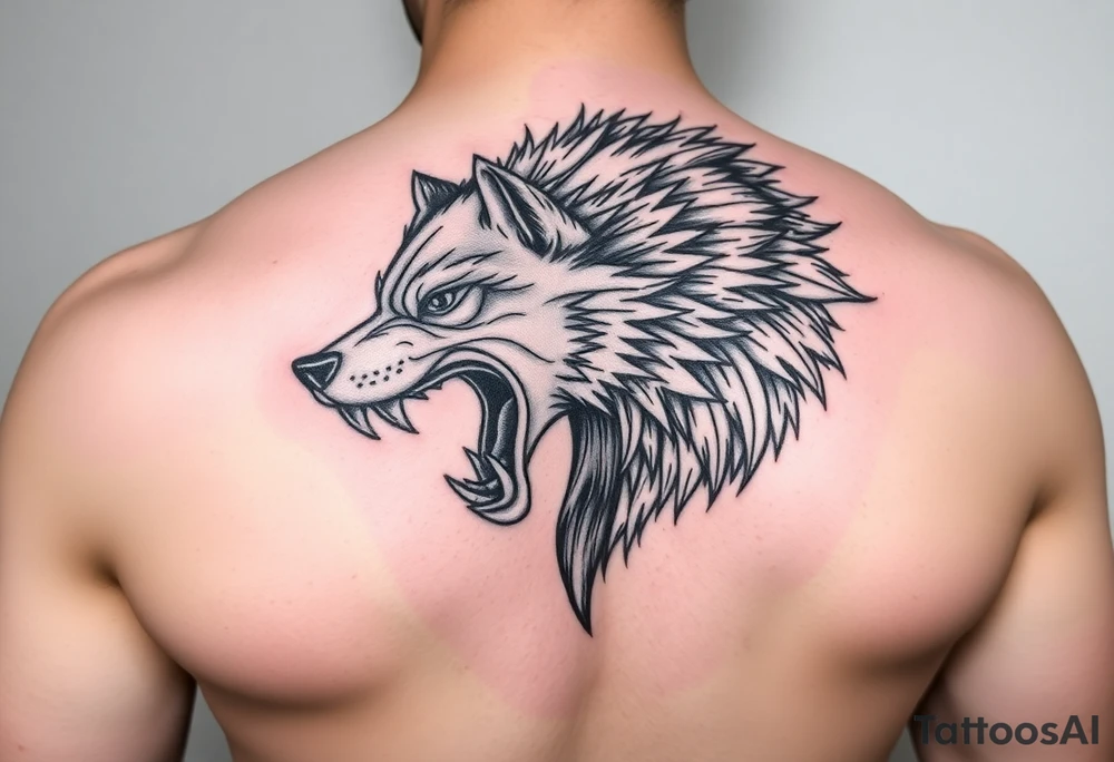 a tattoo of a creeping wolf with bared fangs tattoo idea