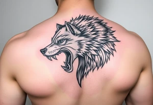 a tattoo of a creeping wolf with bared fangs tattoo idea