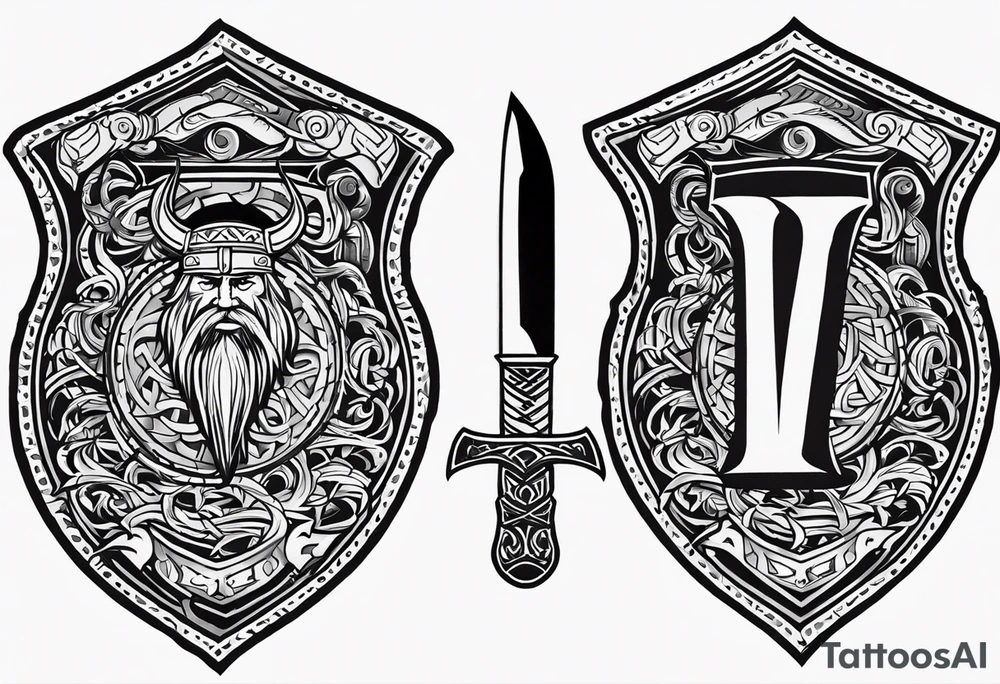 Valhalla viking gods shield hatchet tattoo idea