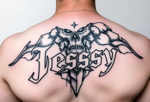the name Jessy in a stone golem tattoo idea