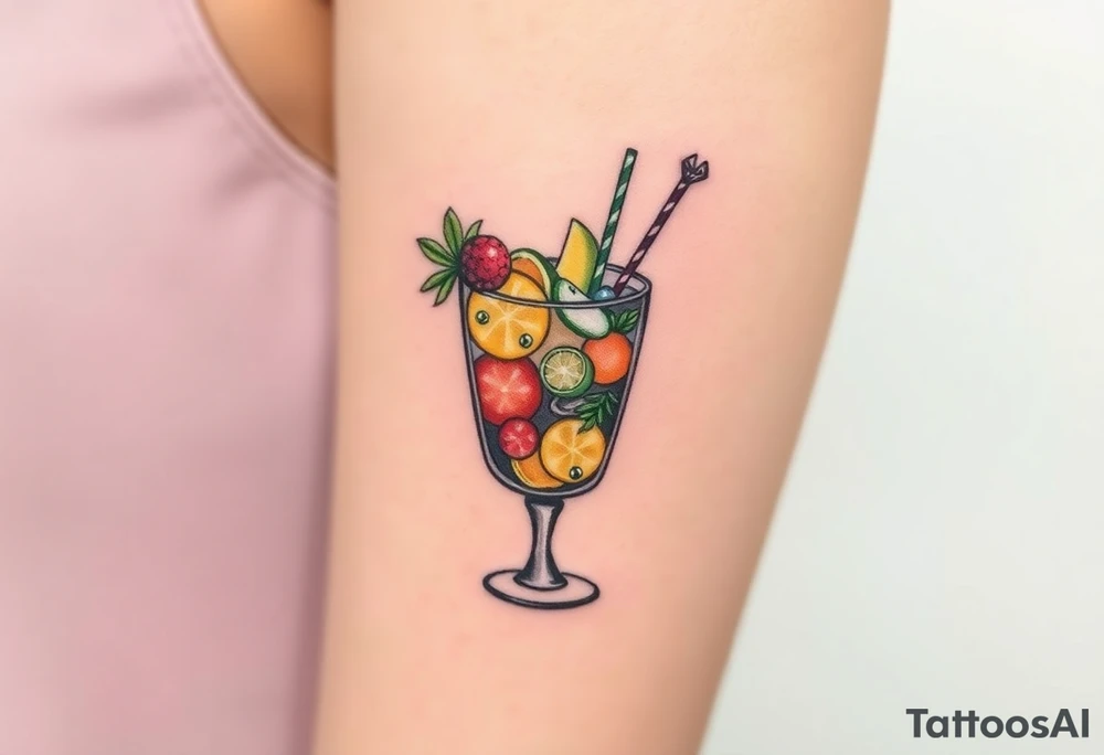 Fun cocktail that you would get on a Caribbean cruise in a rocks glass with lots of garnishes tattoo idea