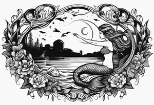 Mermaid swimming in a Louisiana bayou at night tattoo idea