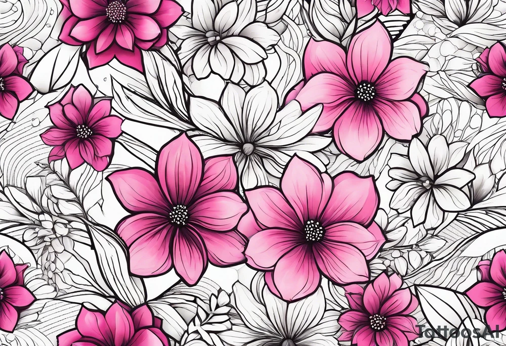 Pink flowers with dott pattern tattoo idea