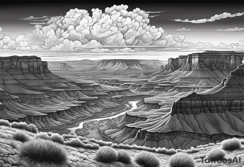 renaissance style Colorado plateau and valley with supercell cloud that captures vast aesthetic tattoo idea