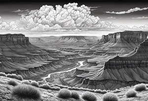 renaissance style Colorado plateau and valley with supercell cloud that captures vast aesthetic tattoo idea