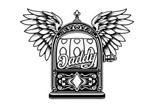 Slot machine with angel wings and word Daddy tattoo idea