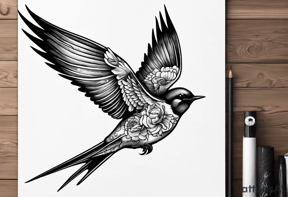 Swallow with rosary on its legs tattoo idea