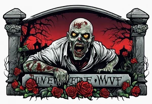 Zombie crawling out of grave. 
MIW Reincarnate written on gravestone tattoo idea