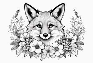 feminin minimalist flowers with little fox tattoo idea