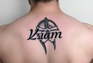 The name Liam inside a warriors helmet tattoo idea