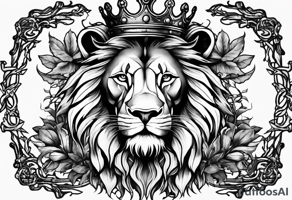 Lion and lamb tattoo with crown of thorns tattoo idea