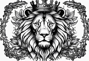 Lion and lamb tattoo with crown of thorns tattoo idea
