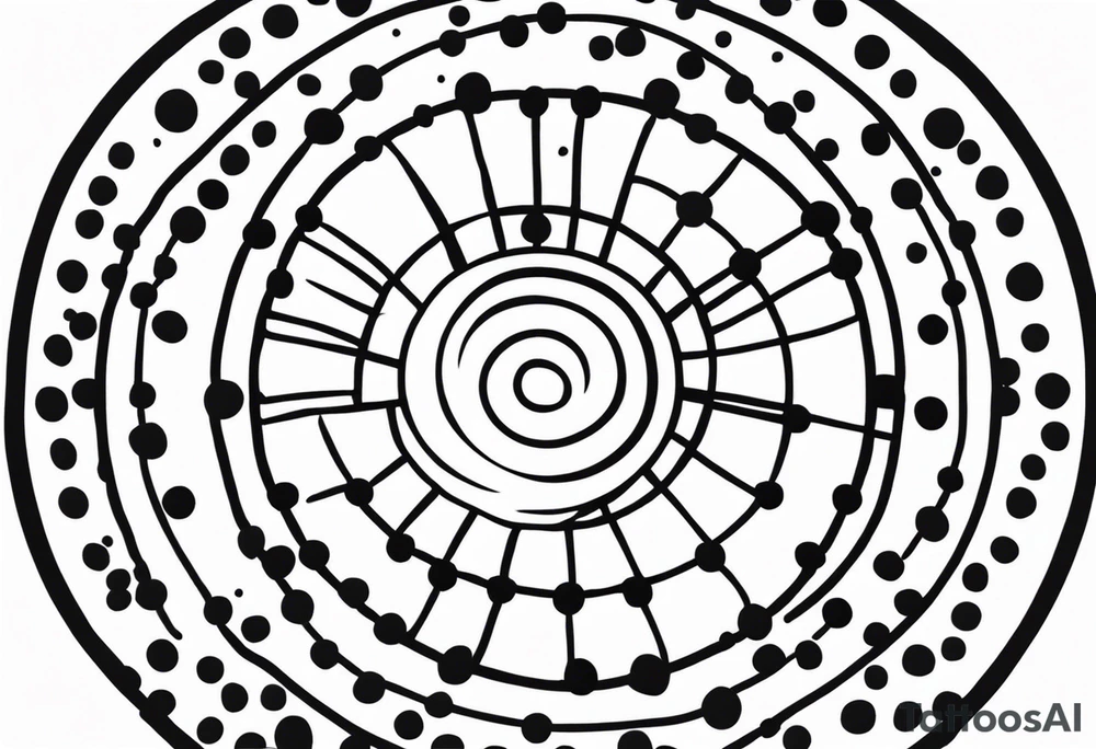 simple sunshine made of black dots with circles. indian vibe tattoo idea