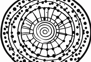 simple sunshine made of black dots with circles. indian vibe tattoo idea